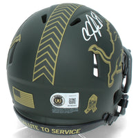 Calvin Johnson Autographed Detroit Lions 2025 Salute to Service Speed Mini Helmet Beckett