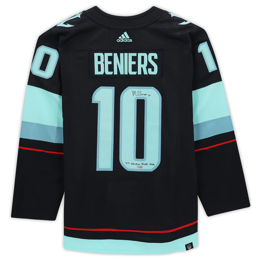 MATT BENIERS Autographed Seattle Kraken "1st Kraken Draft Pick" Authentic Navy Jersey FANATICS