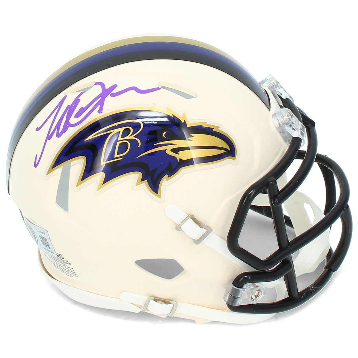 Terrell Suggs Autographed Baltimore Ravens RETRO Speed Mini Helmet Beckett