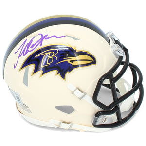 Terrell Suggs Autographed Baltimore Ravens RETRO Speed Mini Helmet Beckett