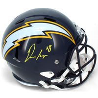 Omarion Hampton Autographed (in Yellow) Los Angeles Chargers Navy 2025 Alternate Speed Full Size Helmet Beckett
