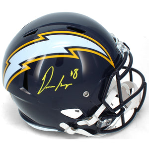 Omarion Hampton Autographed (in Yellow) Los Angeles Chargers Navy 2025 Alternate Speed Full Size Helmet Beckett