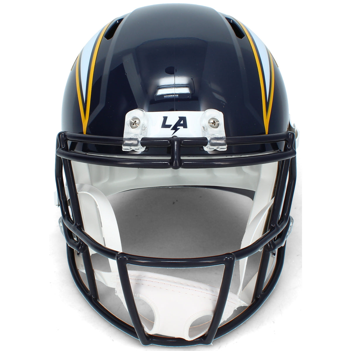 Omarion Hampton Autographed (in Yellow) Los Angeles Chargers Navy 2025 Alternate Speed Full Size Helmet Beckett