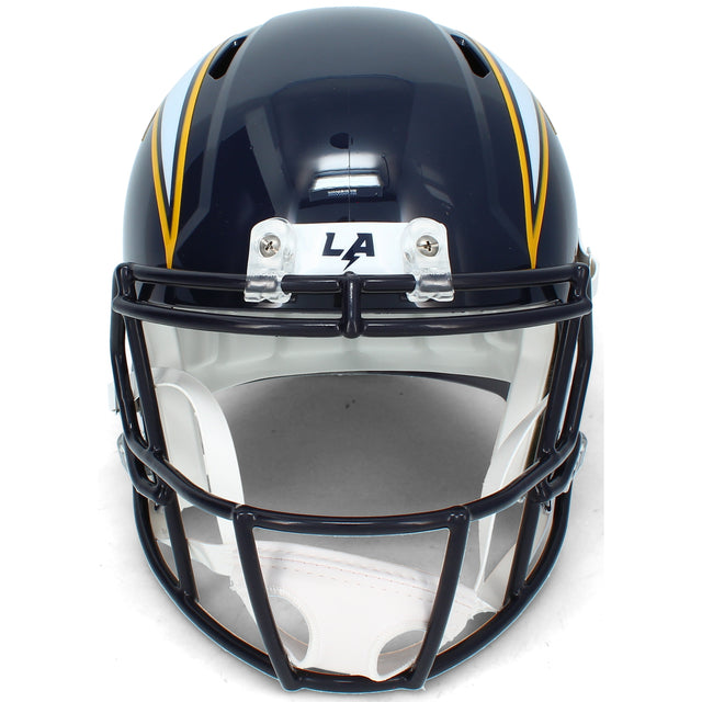 Omarion Hampton Autographed (in Yellow) Los Angeles Chargers Navy 2025 Alternate Speed Full Size Helmet Beckett