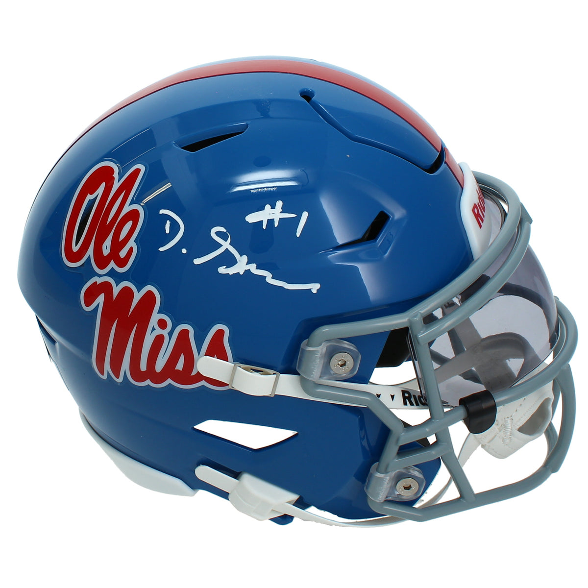 De'Zuan Stribling Autographed Ole Miss Rebels Powder Blue Speedflex Midi Helmet Beckett