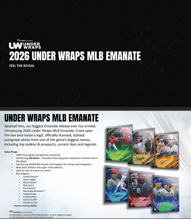 2026 Under Wraps Autographed MLB Emanates - Single Mystery Box (Judge, Ohtani)
