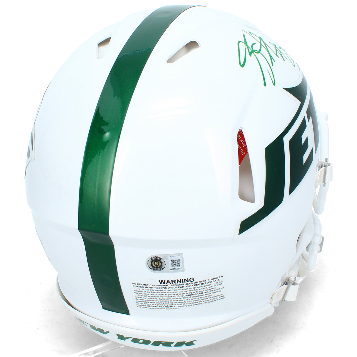 Breece Hall Autographed New York Jets White 2026 Alternate Speed Authentic Helmet Beckett