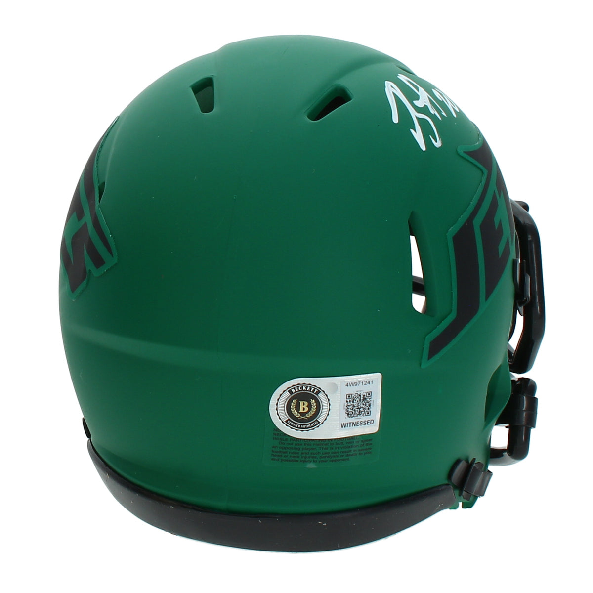Breece Hall Autographed New York Jets RAVE Speed Mini Helmet Beckett Witnessed