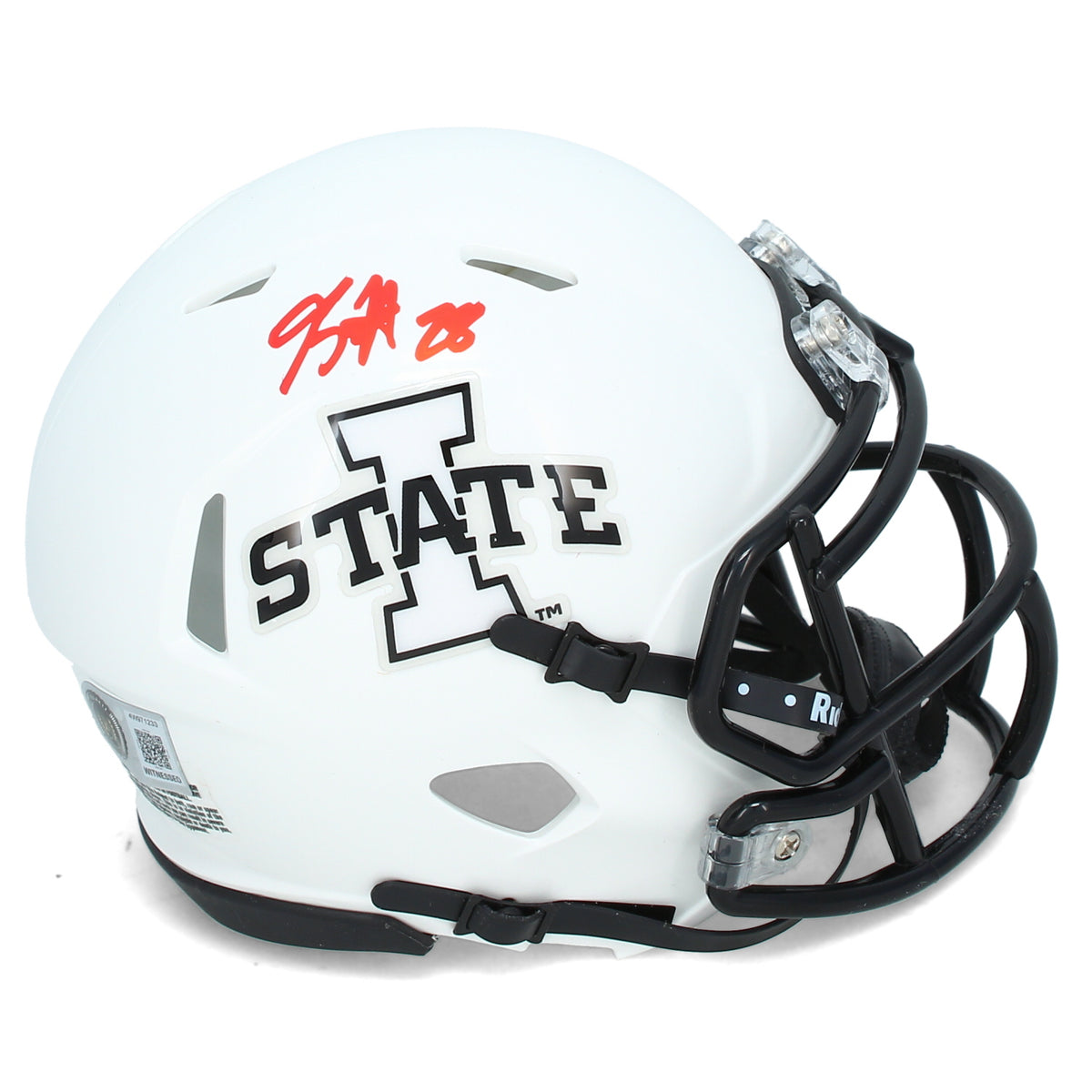 Breece Hall Autographed Iowa State Cyclones White Alternate Mini Helmet Beckett