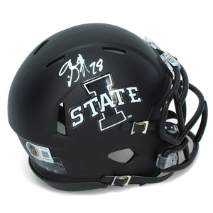 Breece Hall Autographed Iowa State Cyclones Satin Black Alternate Speed Mini Helmet Beckett