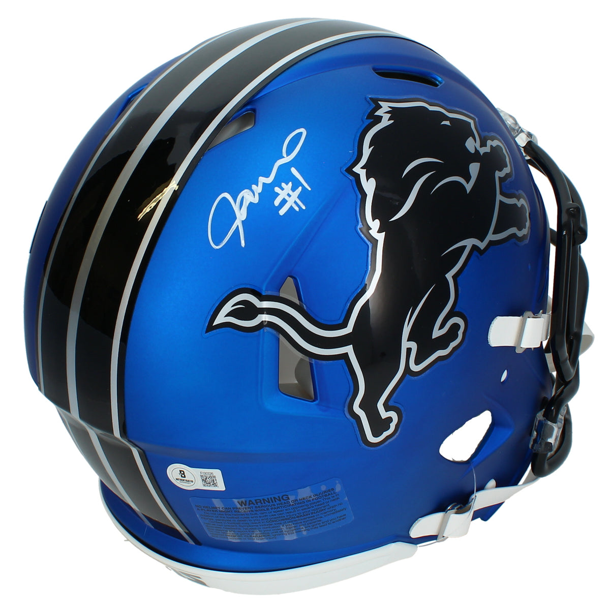 Jameson Williams Autographed Detroit Lions Blue 2024 Alternate Speed Authentic Helmet Beckett