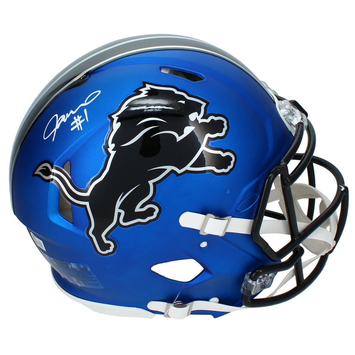 Jameson Williams Autographed Detroit Lions Blue 2024 Alternate Speed Authentic Helmet Beckett