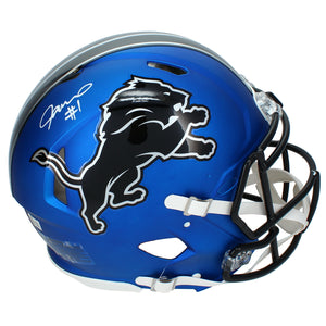 Jameson Williams Autographed Detroit Lions Blue 2024 Alternate Speed Authentic Helmet Beckett