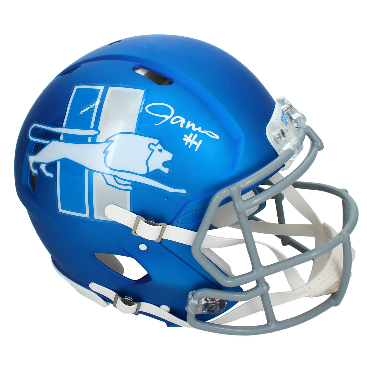 Jameson Williams Autographed Detroit Lions Blue 2023 Alternate Speed Authentic Helmet