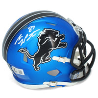 Sam LaPorta Autographed Detroit Lions Blue 2024 Alternate Speed Mini Helmet Beckett
