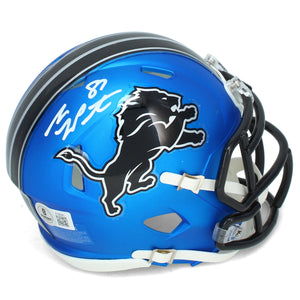 Sam LaPorta Autographed Detroit Lions Blue 2024 Alternate Speed Mini Helmet Beckett