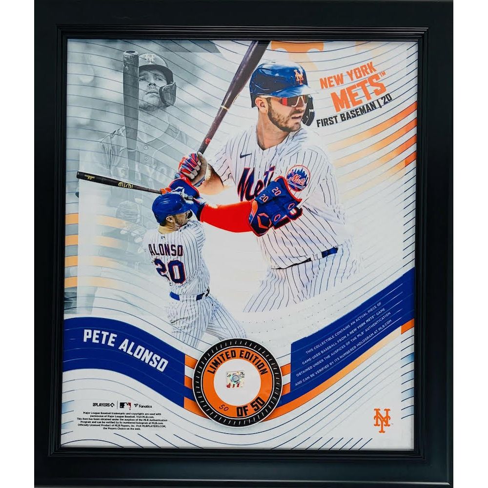 PETE ALONSO Unsigned New York Mets Framed 15" x 17" Game Used Baseball Collage LE 50/50