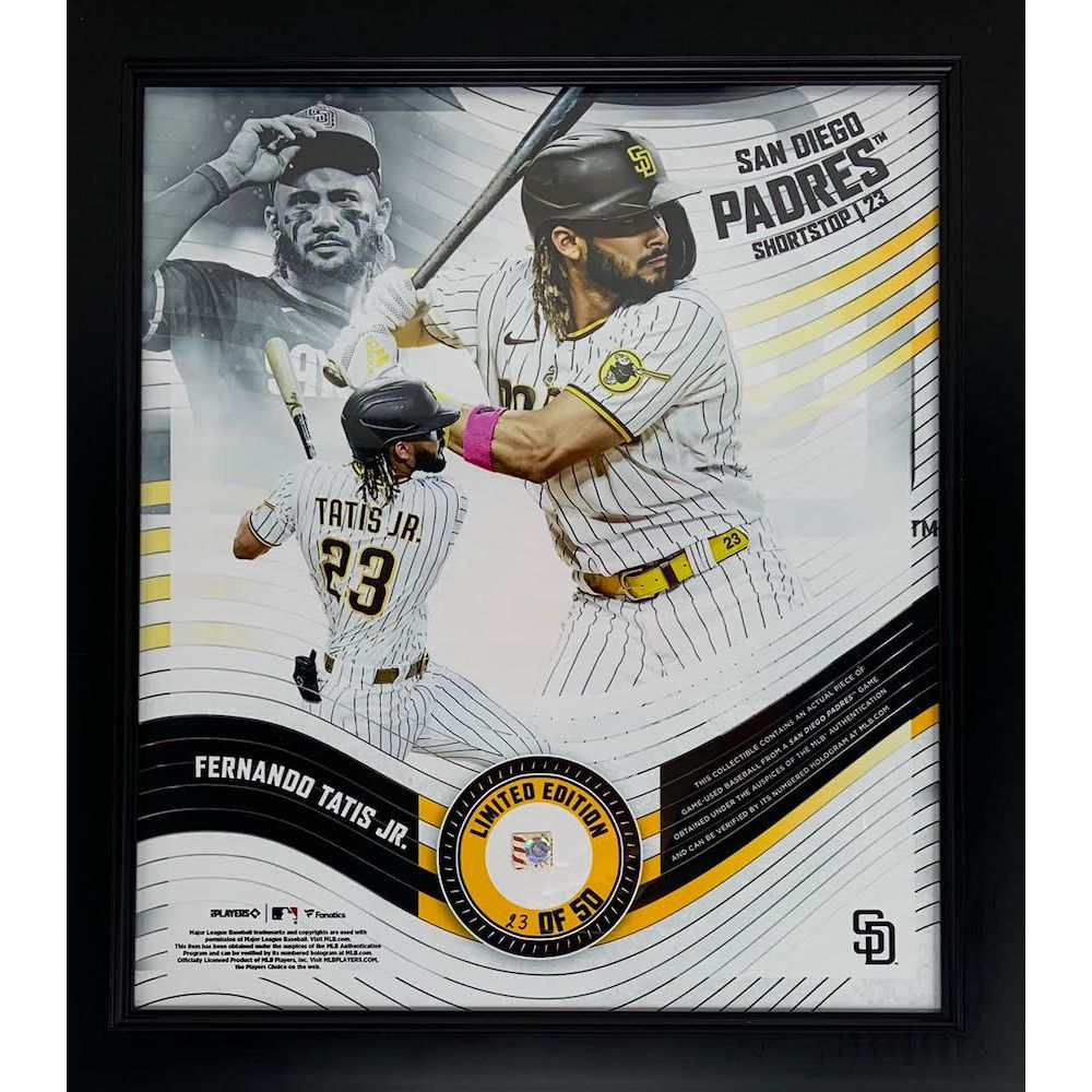 FERNANDO TATIS Jr. Unsigned Padres Framed 15" x 17" Game Used Baseball Collage LE 23/50
