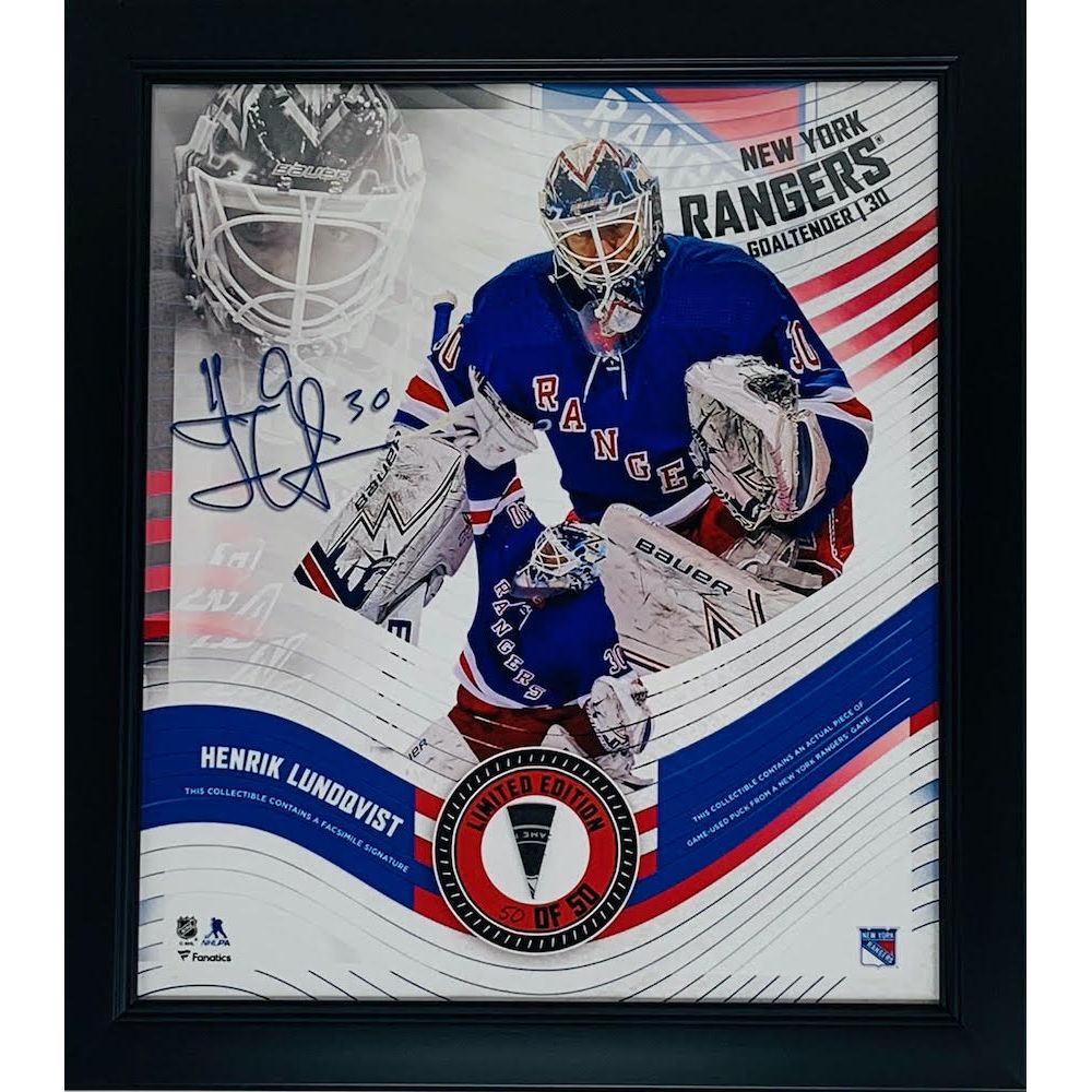 HENRIK LUNDQVIST New York Rangers Framed 15 x 17 Game Used Puck Collage LE 50/50