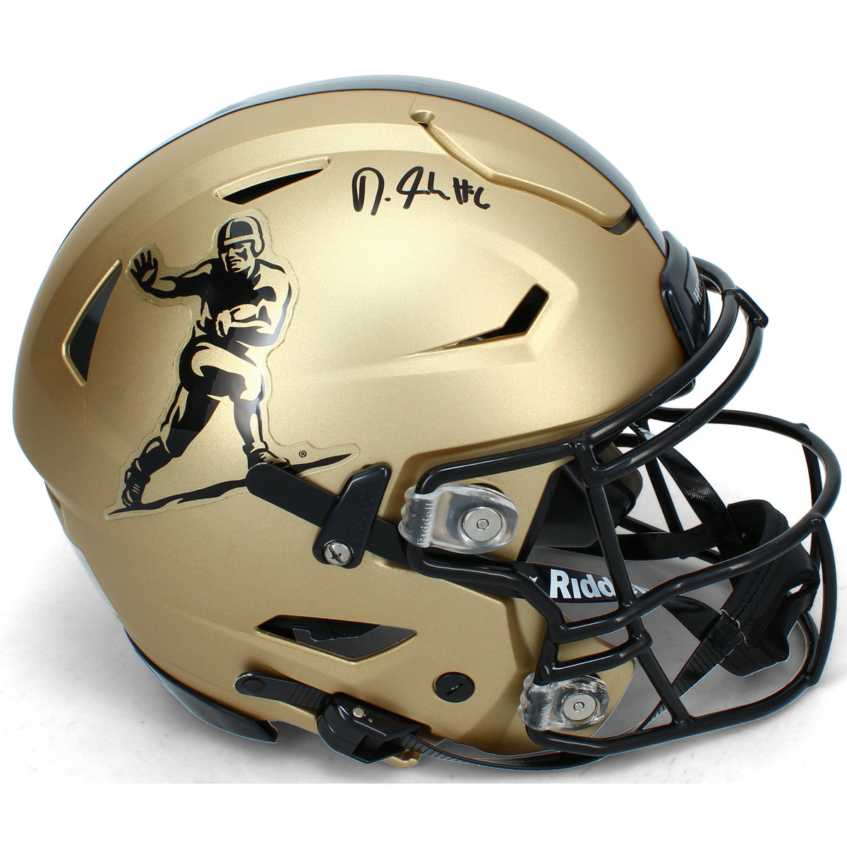 DeVonta Smith Autographed Gold Heisman Trophy Logo Alabama Crimson Tide SpeedFlex Authentic Helmet Beckett