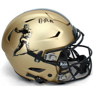 DeVonta Smith Autographed Gold Heisman Trophy Logo Alabama Crimson Tide SpeedFlex Authentic Helmet Beckett