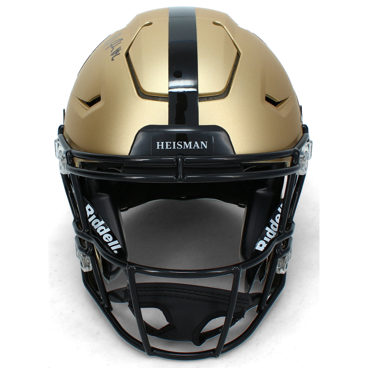 DeVonta Smith Autographed Gold Heisman Trophy Logo Alabama Crimson Tide SpeedFlex Authentic Helmet Beckett