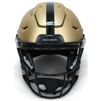 DeVonta Smith Autographed Gold Heisman Trophy Logo Alabama Crimson Tide SpeedFlex Authentic Helmet Beckett