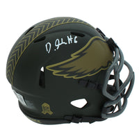 DeVonta Smith Autographed Philadelphia Eagles 2025 Salute to Service Speed Mini Helmet Beckett