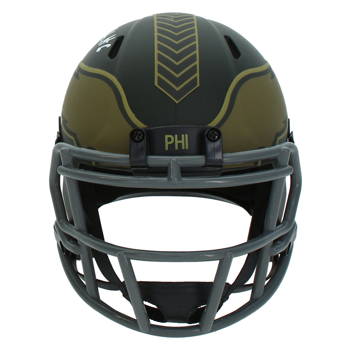 DeVonta Smith Autographed Philadelphia Eagles 2025 Salute to Service Speed Mini Helmet Beckett