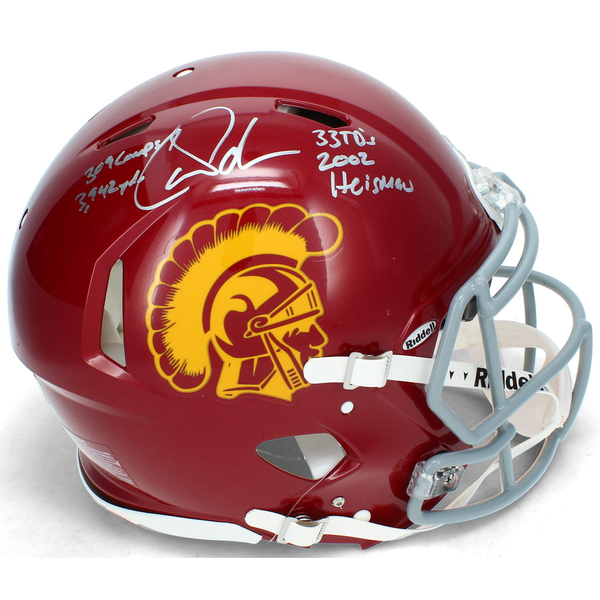 Carson Palmer Autographed/Multi-Inscribed Heisman Year Stats USC Trojans Speed Authentic Helmet Beckett