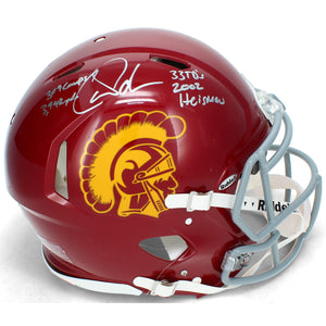 Carson Palmer Autographed/Multi-Inscribed Heisman Year Stats USC Trojans Speed Authentic Helmet Beckett