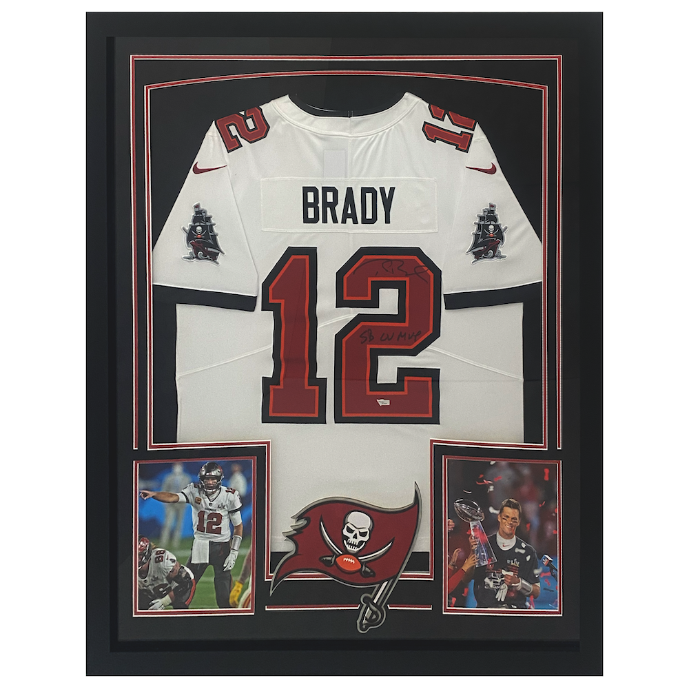 Tom Brady Autographed "SB LV MVP" White Buccaneers Framed Nike Jersey Fanatics