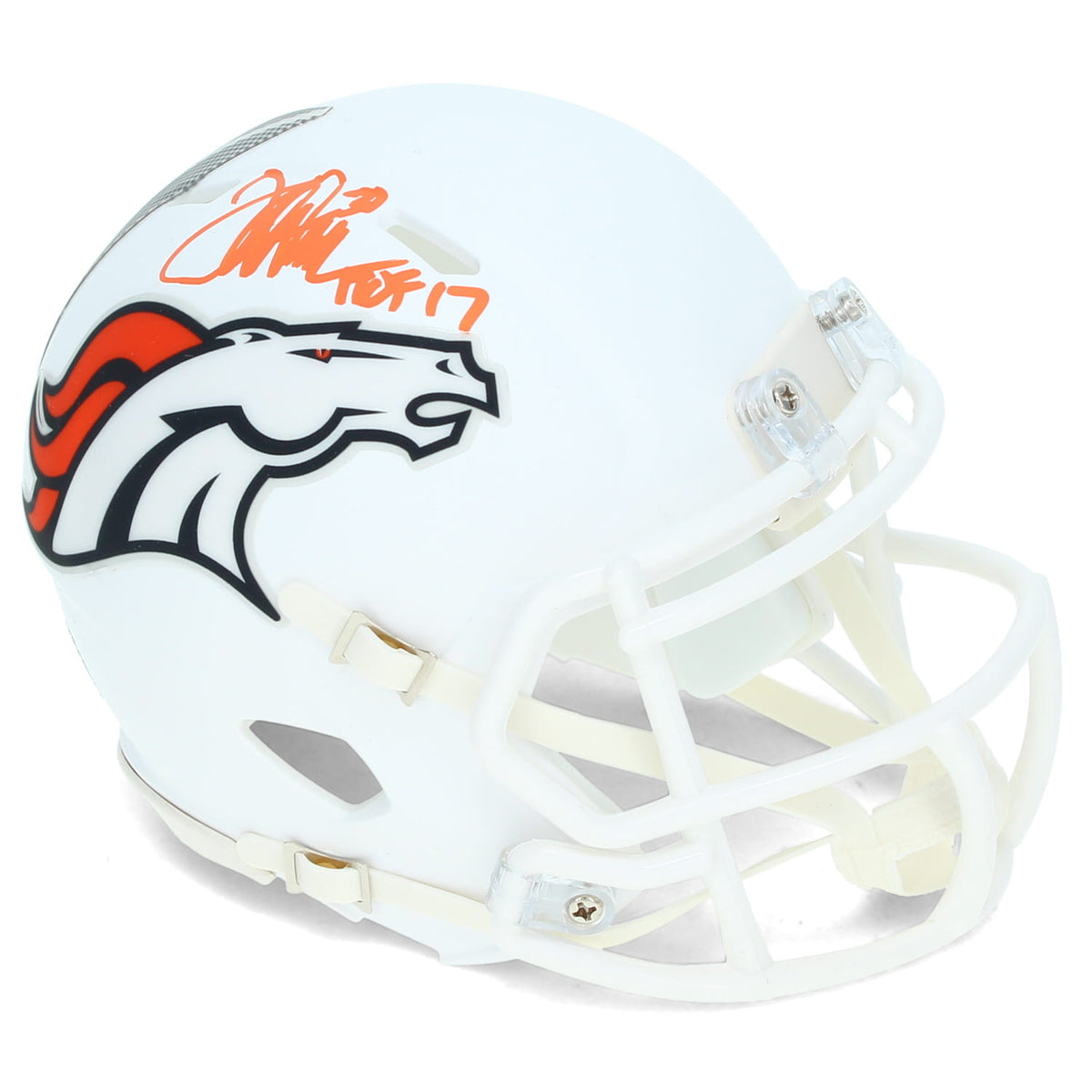 Terrell Davis Autographed/Inscribed "HOF 17" White 2024 Alternate Denver Broncos Speed Mini Helmet Radtke