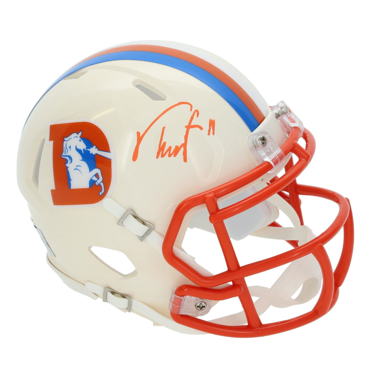 Troy Franklin Autographed Denver Broncos RETRO Speed Mini Helmet Beckett