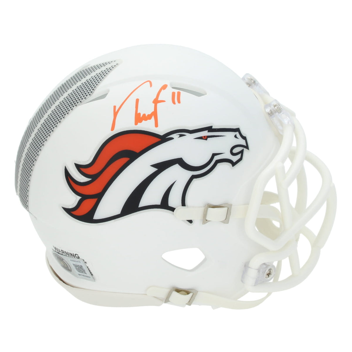 Troy Franklin Autographed Denver Broncos White 2024 Alternate Speed Mini Helmet Beckett