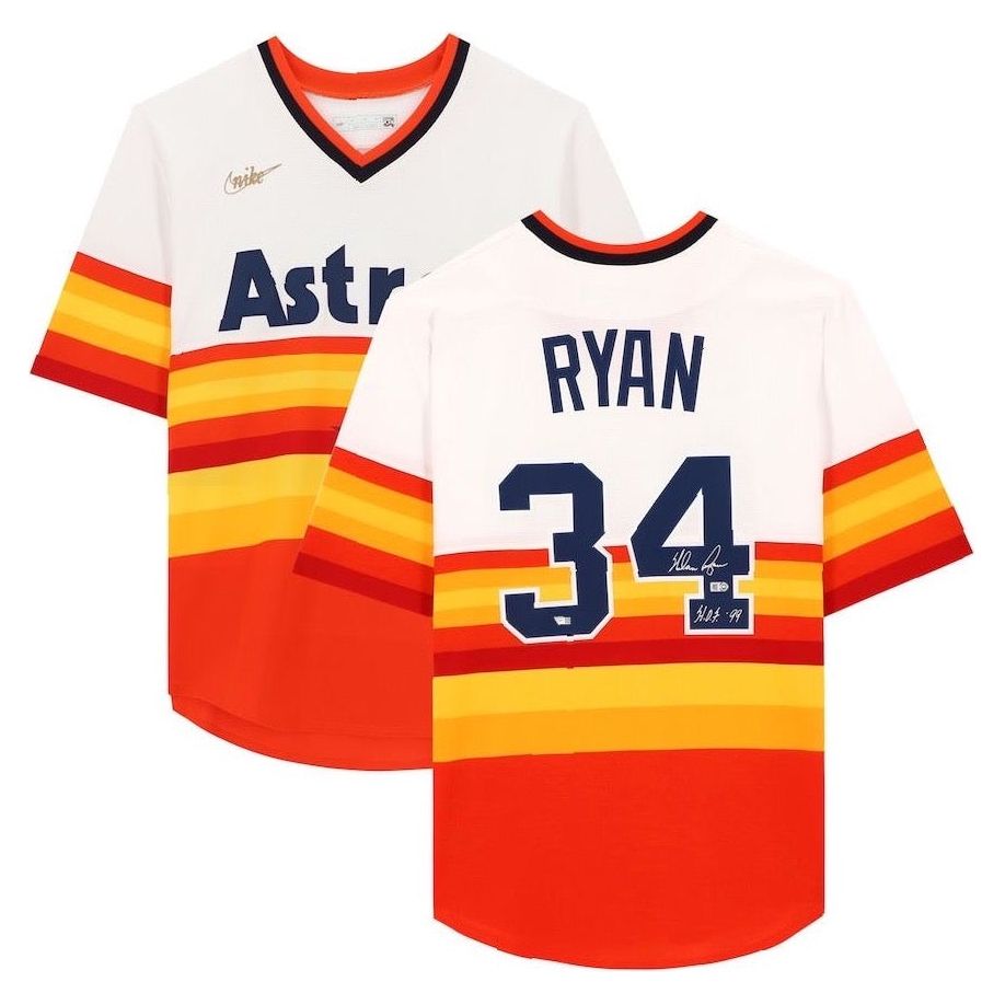 NOLAN RYAN Autographed "HOF 99" Houston Astros Authentic Throwback Jersey FANATICS