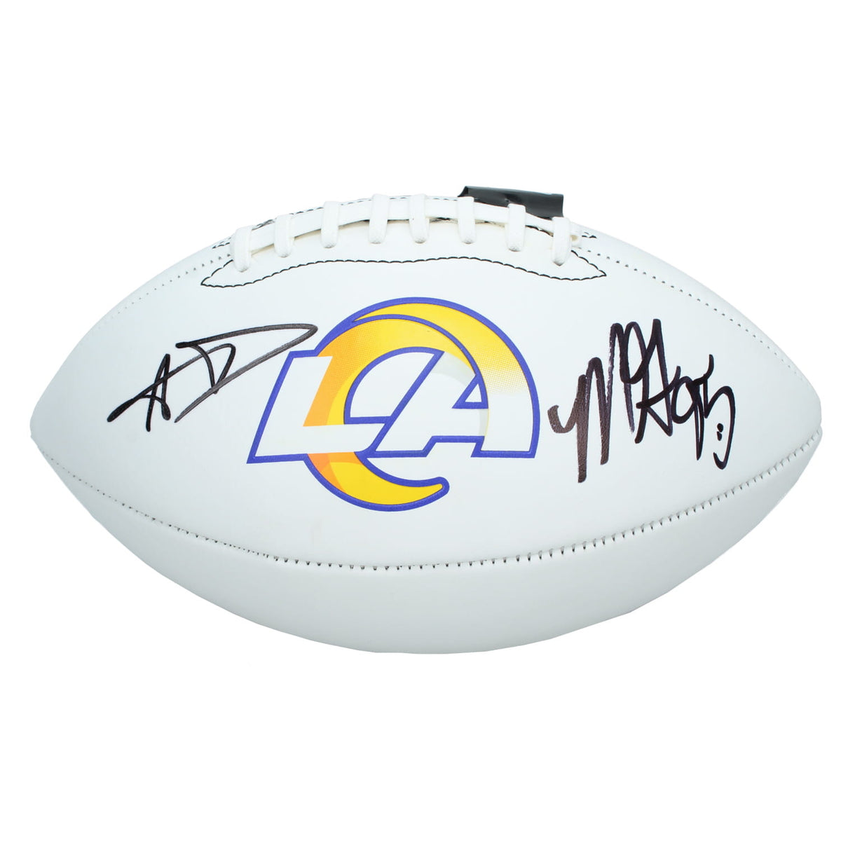 Aaron Donald/Myles Garrett Dual Autographed Los Angeles Rams White Panel Football Beckett/Metabilia