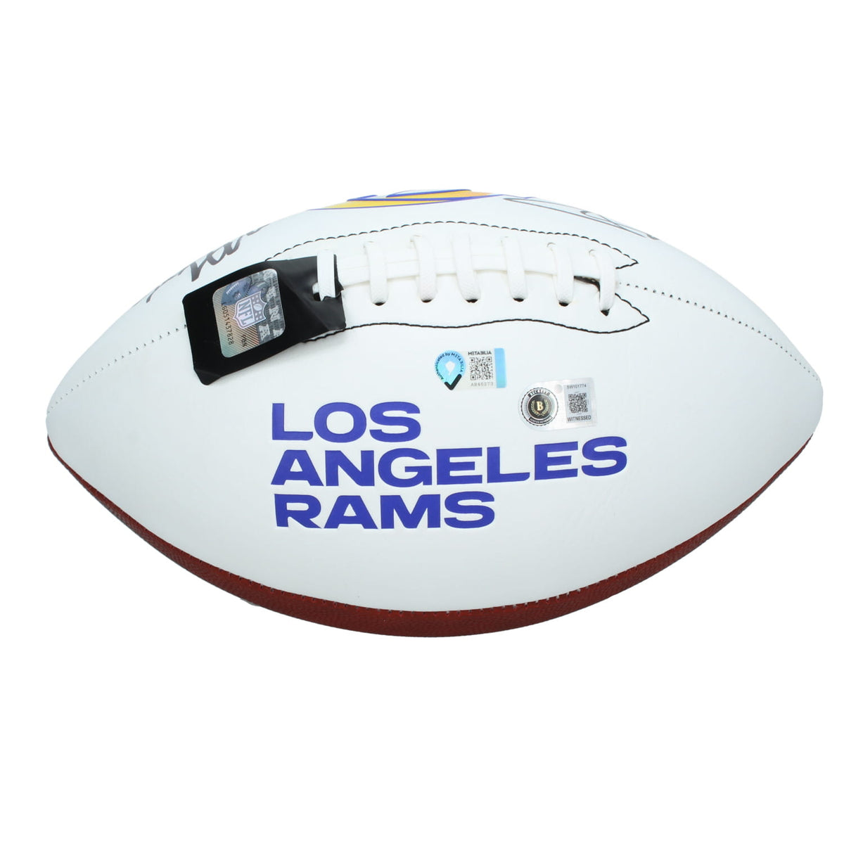 Aaron Donald/Myles Garrett Dual Autographed Los Angeles Rams White Panel Football Beckett/Metabilia