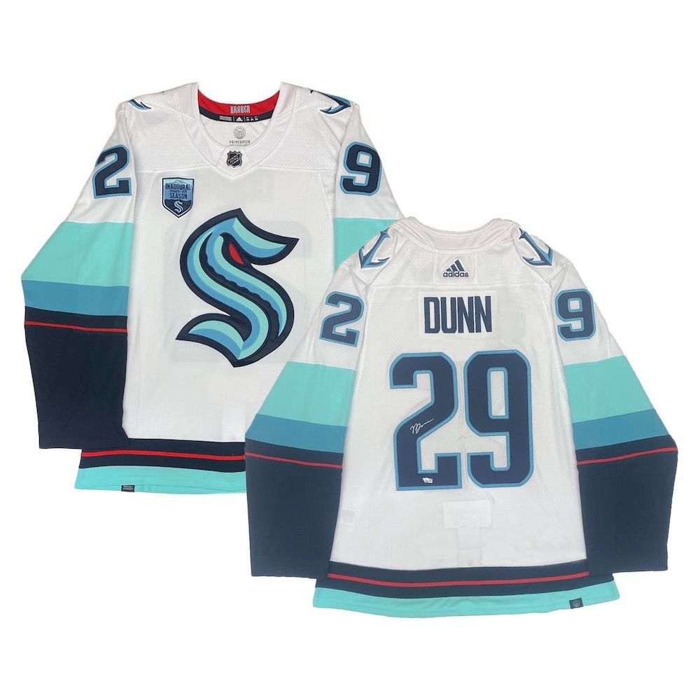 VINCE DUNN Autographed Seattle Kraken Authentic White Inaugural Patch Jersey FANATICS