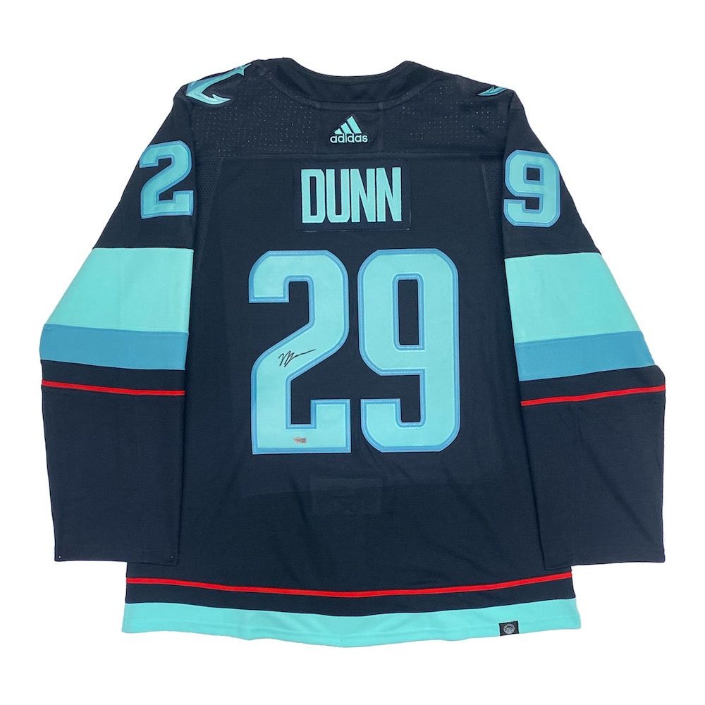 VINCE DUNN Autographed Seattle Kraken Authentic Navy Inaugural Patch Jersey FANATICS