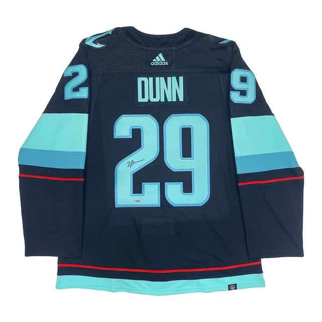 VINCE DUNN Autographed Seattle Kraken Authentic Navy Inaugural Patch Jersey FANATICS