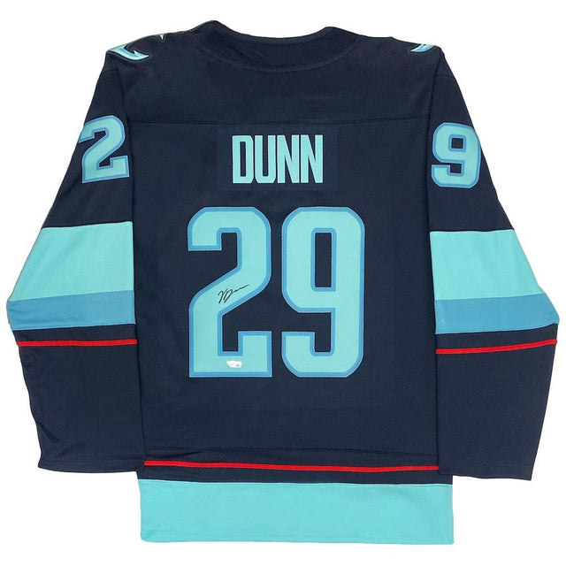 VINCE DUNN Autographed Seattle Kraken Navy Inaugural Patch Jersey FANATICS