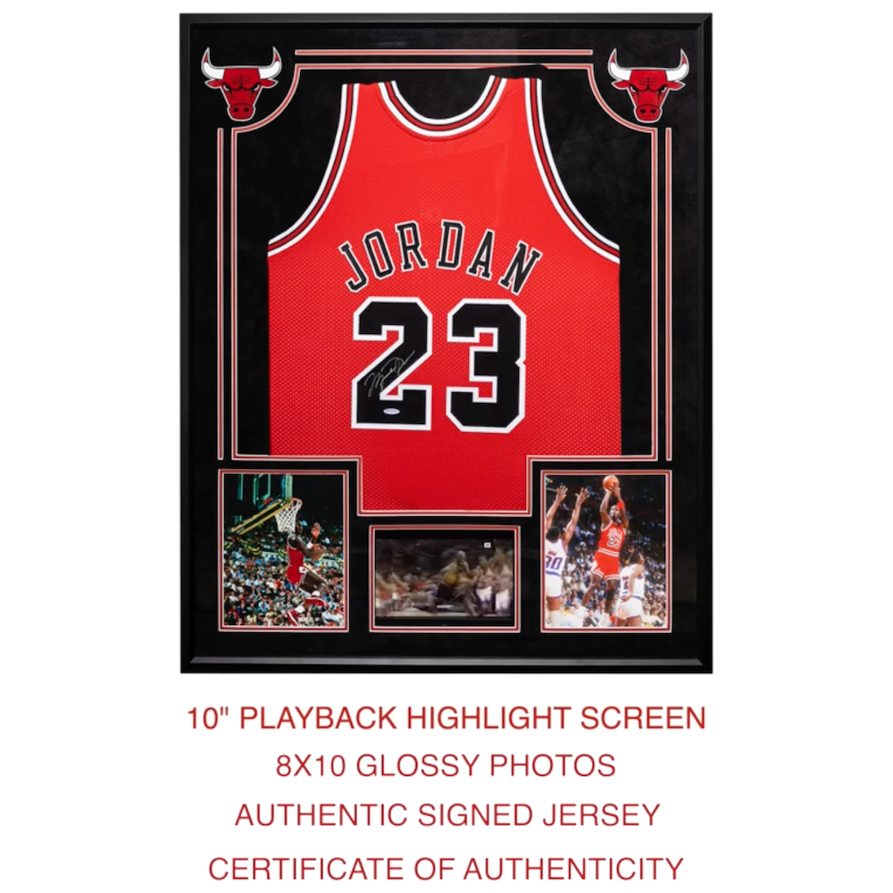 MICHAEL JORDAN Autographed Authentic Chicago Bulls 34" x 44" Framed Jersey w/ Monitor UDA