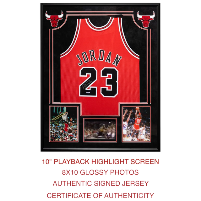 MICHAEL JORDAN Autographed Authentic Chicago Bulls 34" x 44" Framed Jersey w/ Monitor UDA