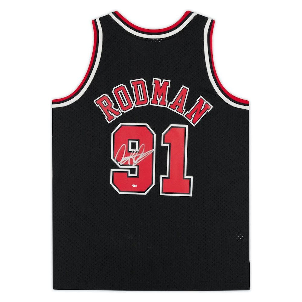 DENNIS RODMAN Autographed Chicago Bulls Black Mitchell & Ness Jersey FANATICS