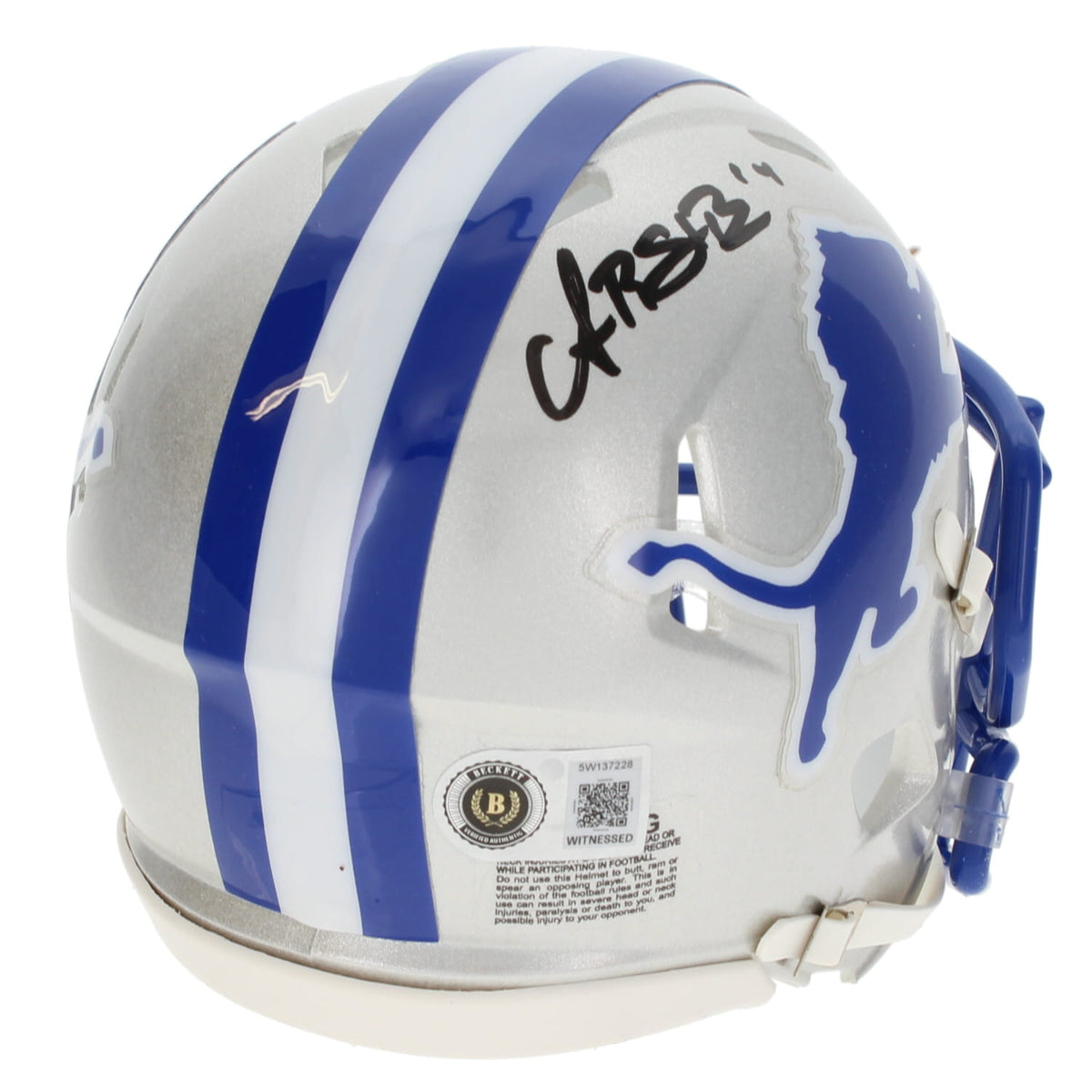 Amon-Ra St. Brown Autographed Detroit Lions 1983-02 Throwback Speed Mini Helmet Beckett