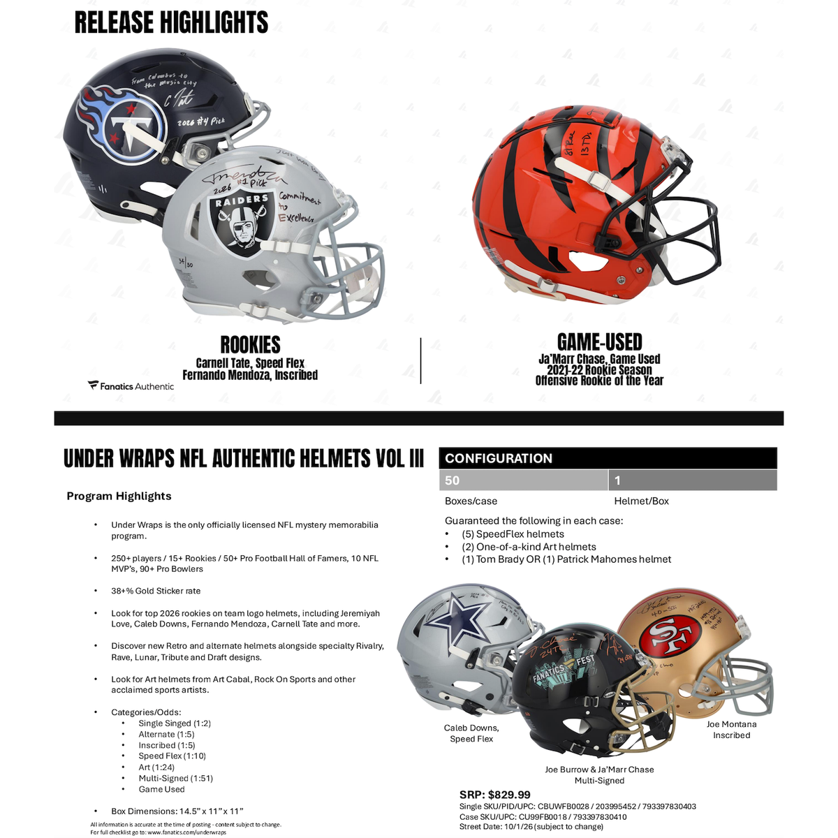 2026 NFL Under Wraps Volume 3 Authentic Mystery Helmet Fanatics (Breaker Ed.)