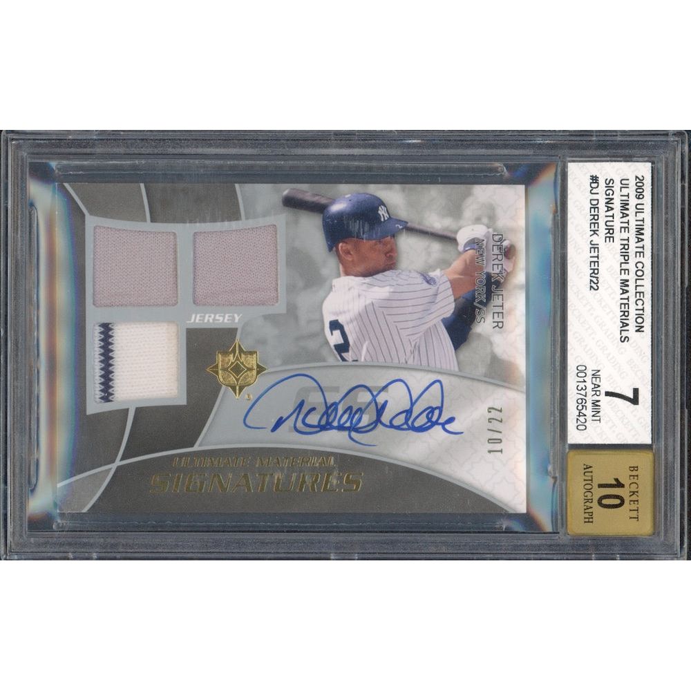 DEREK JETER Autographed 2009 Ultimate Collection Triple Materials UD Card BGS 10 LE 10/22