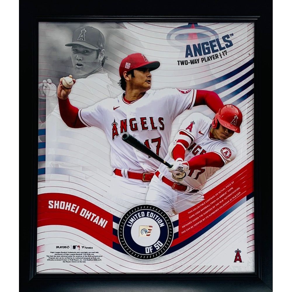 Shohei Ohtani Unsigned Los Angeles Angels Framed 15" x 17" Game Used Baseball Collage LE 50