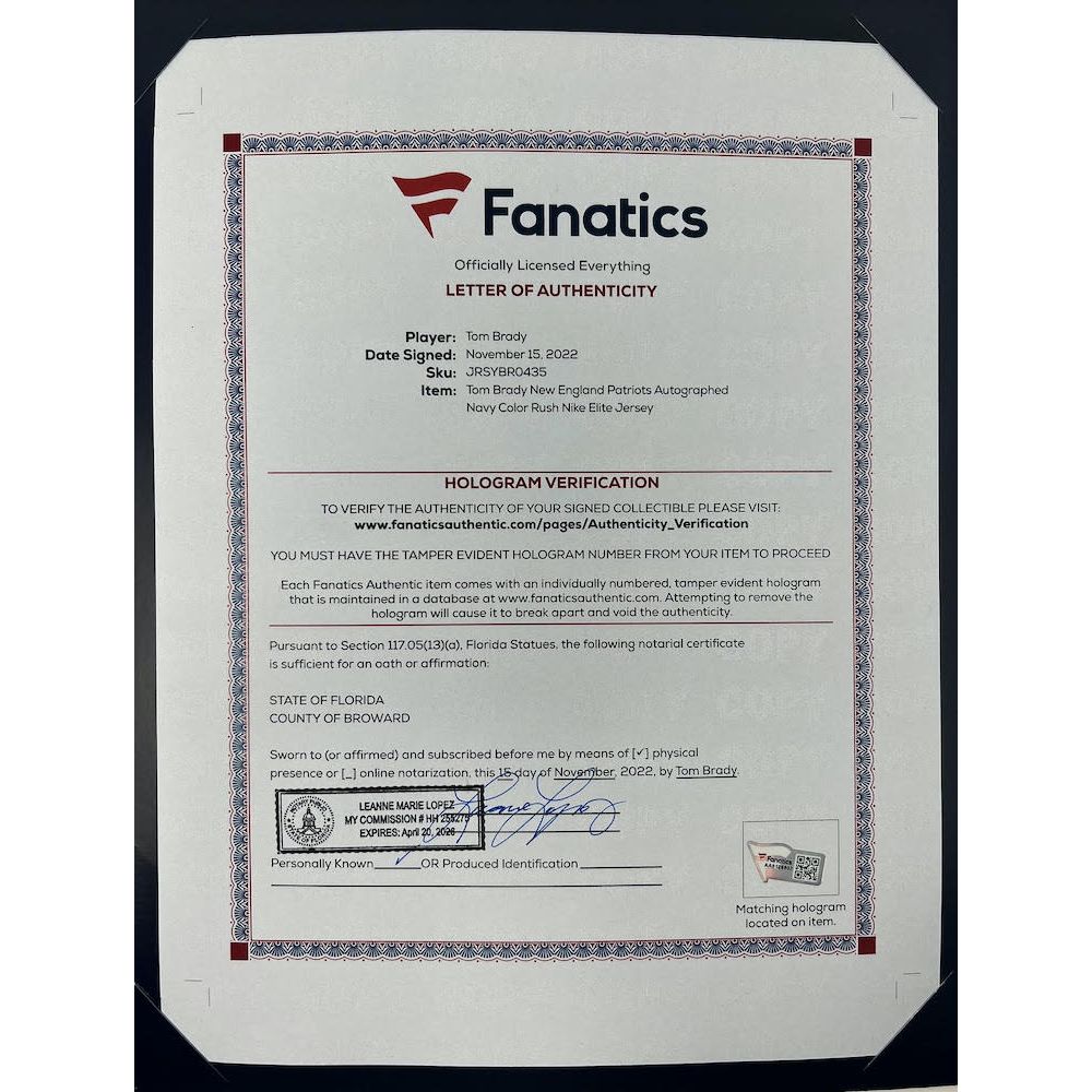 TOM BRADY Autographed Patriots Nike Elite Navy Blue Color Rush Jersey FANATICS